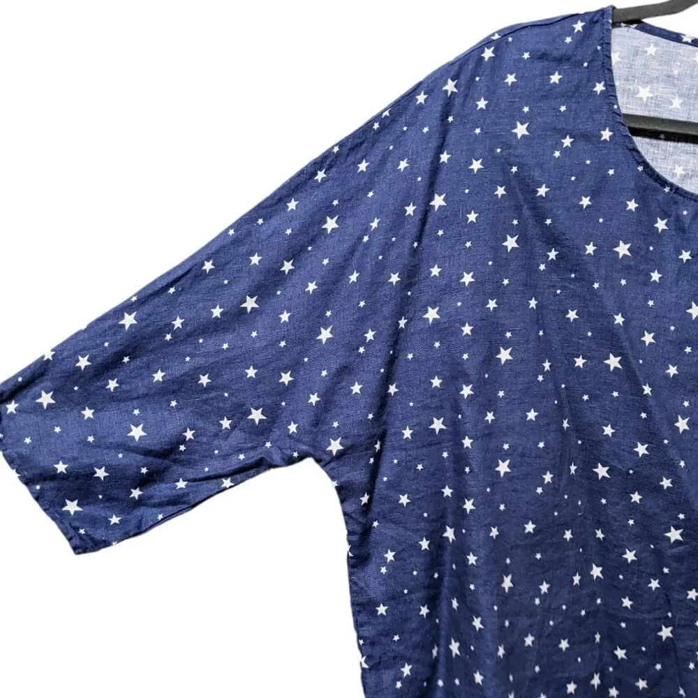 ATHENA MARIE Linen Star Print Boxy Top M - Picture 2 of 7